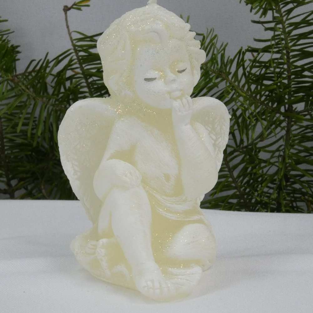 CHRISTMAS ANGEL HANDMADE CANDLE FIGURE 4in TALL, ECRU *** SET OF 3 ***
